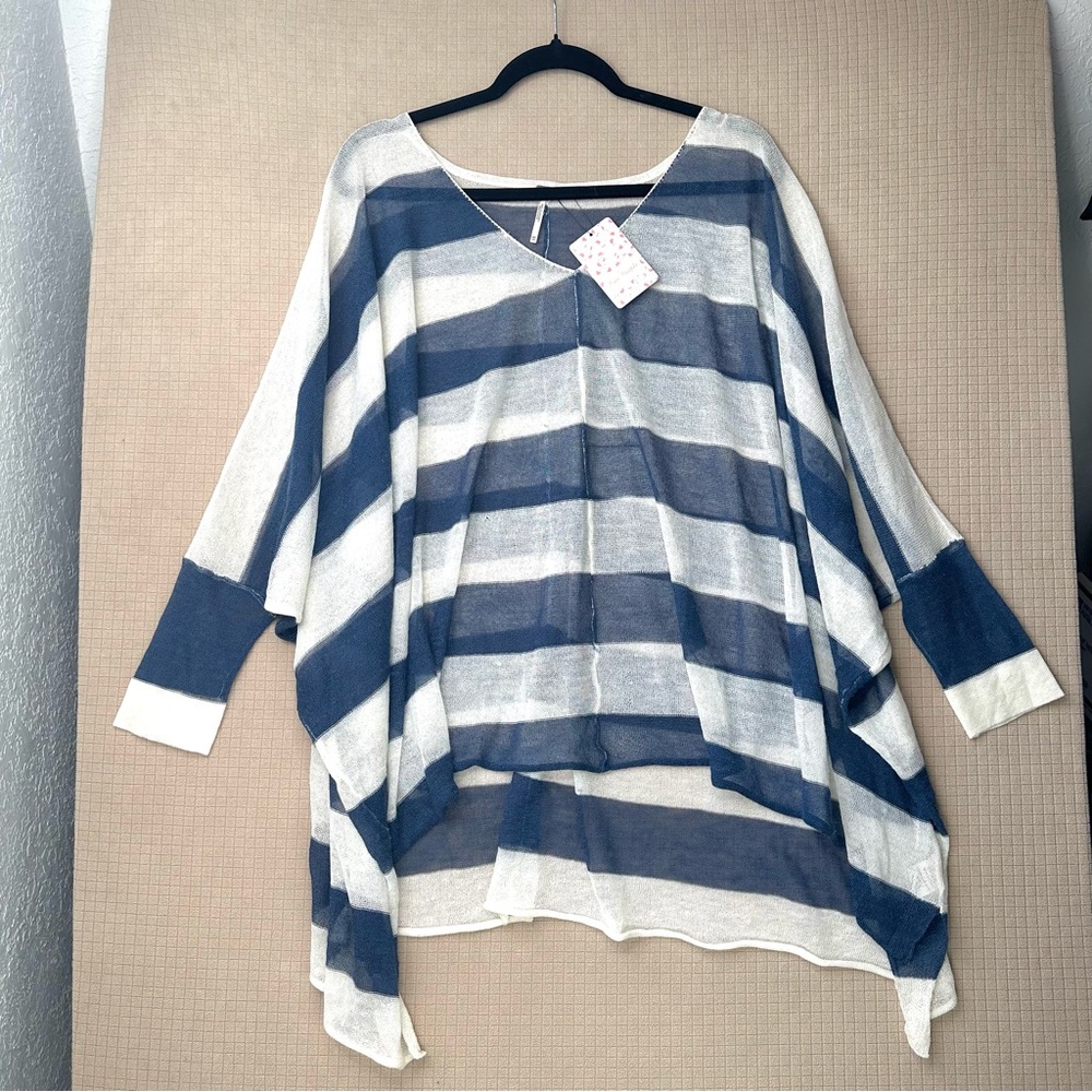 NEW W/TAGS Free People Lifesaver Pullover XS/S Blue Stripe Knit Dolman Oversized